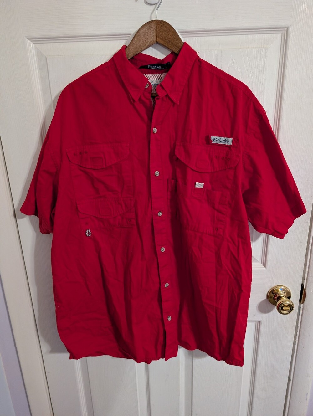 Columbia Mens Shirt PFG Red Outdoors Fishing Hiking Performance Size Large